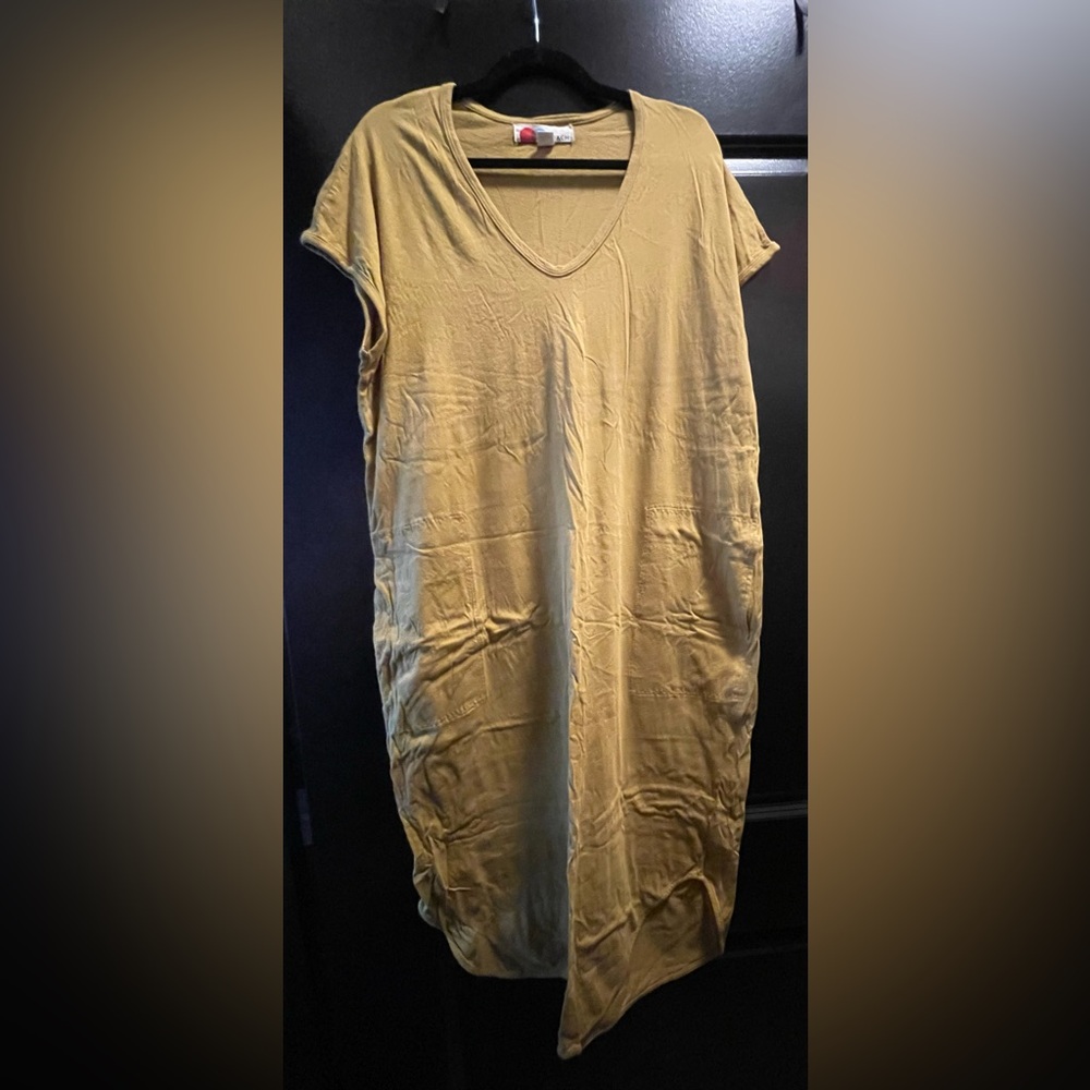 Free People Beach midi tshirt dress with pockets in mustard yellow